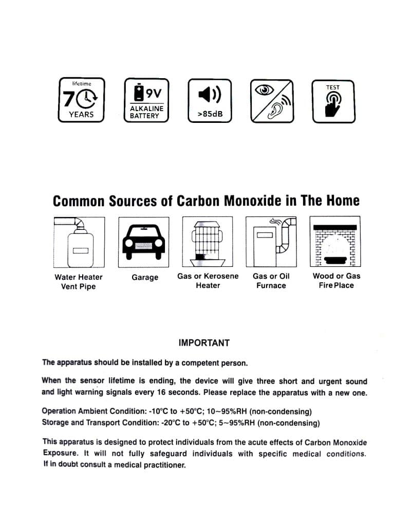 مشخصات دتکتور مونوکسید کربن سیف هوم
